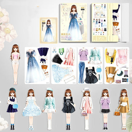 Magnetic Dress Up Doll Book for Kids, Reusable Jackets, Skirts, Dresses and Boots, 9 Character Options, Screen-Free Play