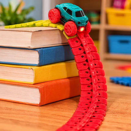 Snap Together Race Car Track Set with Light Up Climbing Car, Build Loops, Curves and Twists for Indoor Play