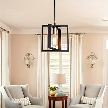 Industrial Pendant Ceiling Light with Geometric Metal Frame | Modern Minimalist Design for Living Rooms and Kitchens