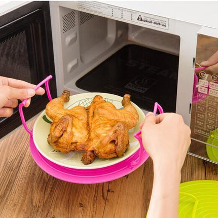 Microwave Cooking Tray with Insulated Side Holders, Two Tier Microwave Rack for Heating Two Dishes at Once