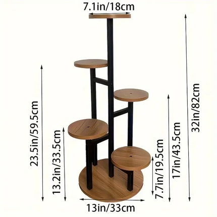 6-Tier Round Wooden Plant Stand with Vertical Design | Space-Saving Display for Indoor and Outdoor Plants