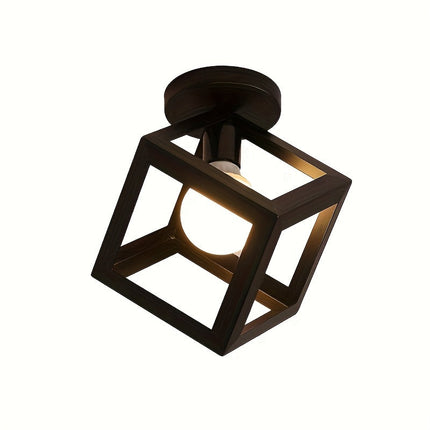 Geometric Cube Ceiling Light with Open-Frame Design | Minimalist Metal Fixture for Versatile Home Decor