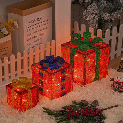Lighted Christmas Gift Boxes, Set of 3 with 50 LED Beads and Waterproof Shells for Indoor and Outdoor Decor