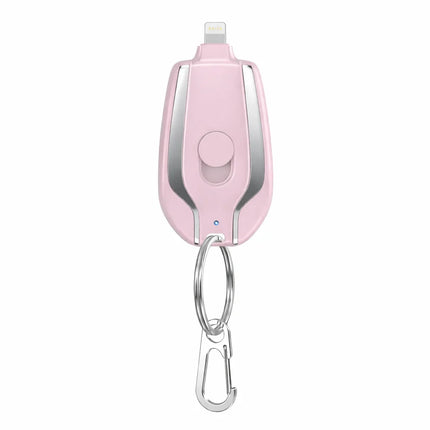 Keychain Power Bank 1500mAh, Mini Portable Phone Charger with Built In USB C or Lightning Connector, Black and Pink