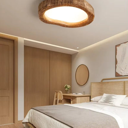 Rustic Wood-Inspired Ceiling Light with Energy-Efficient LED | Durable Resin Fixture for Cozy Indoor Illumination