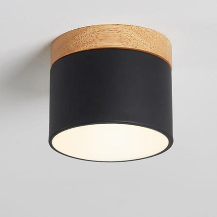 Scandinavian Ceiling Light with 3-Color LED & Wooden Accent | Minimalist Flush Mount for Ambient Illumination