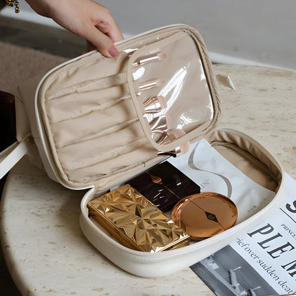 Large Capacity Makeup Bag Organizer with Wide Opening | PU Shell Travel Case for Skincare and Essentials