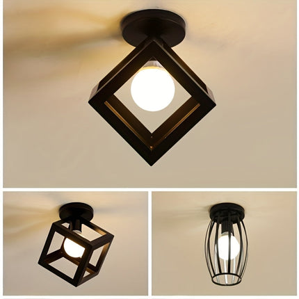 Geometric Cube Ceiling Light with Open-Frame Design | Minimalist Metal Fixture for Versatile Home Decor