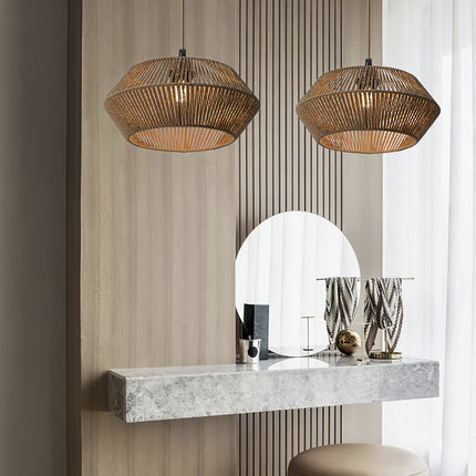 Handwoven Paper Rope Pendant Light Shade with Geometric Design | Organic Texture for Modern Interiors