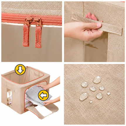 Foldable Clothes Storage Box with Clear Windows, Zippered Stackable Closet Organizer for Blankets