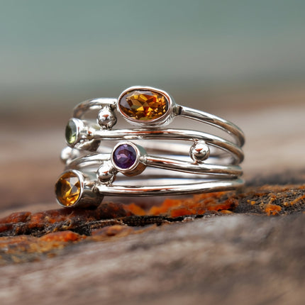Birthstone Ring with Adjustable Open Wrap Design | Colorful Boho Jewelry for Everyday Wear