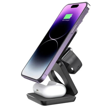 Foldable Wireless Charger 3-in-1 for Phone, Smartwatch and Earbuds, 15W Charging Station with Type-C Input