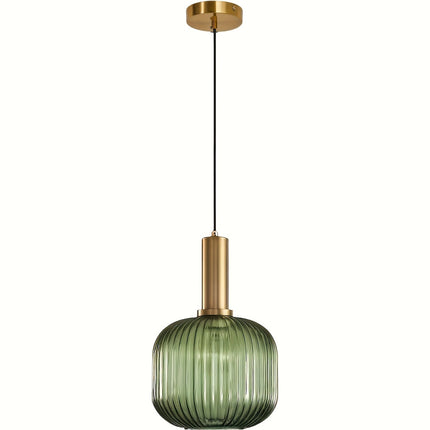 Ribbed Glass Pendant Light with Polished Brass Finish | Modern Fixture for Dining Rooms and Kitchens