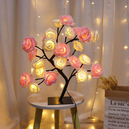 Rose Lamp, USB Powered Flower Night Light with Warm Decorative Glow for Bedside Tables, Shelves and Gifts