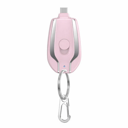 Keychain Power Bank 1500mAh, Mini Portable Phone Charger with Built In USB C or Lightning Connector, Black and Pink