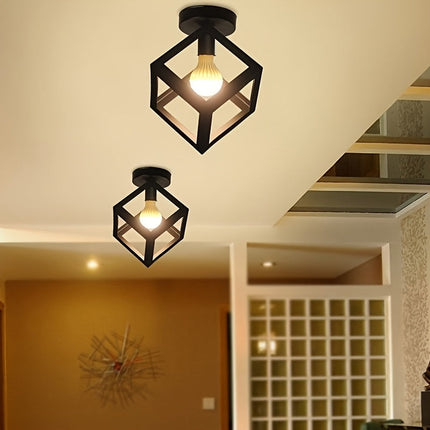 Geometric Cube Ceiling Light with Open-Frame Design | Minimalist Metal Fixture for Versatile Home Decor