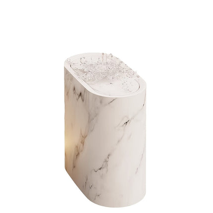 Marble Pattern Trash Can with Fitted Lid | Space-Saving Oval Bin for Bathroom and Kitchen Elegance