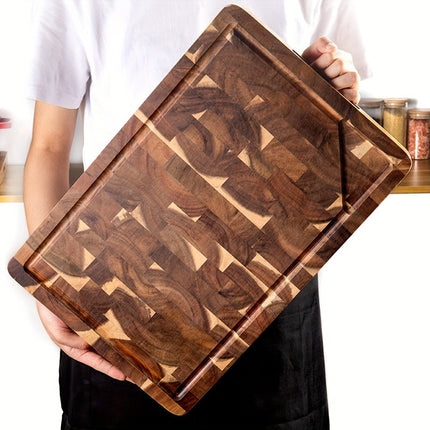Acacia Wood Cutting Board with End Grain Design | Durable Chopping Block with Juice Groove for Easy Meal Prep