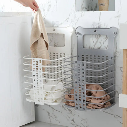 Foldable Laundry Basket, Wall Mounted Breathable Hamper that Folds Flat for Bathroom, Laundry Room and Closet Doors
