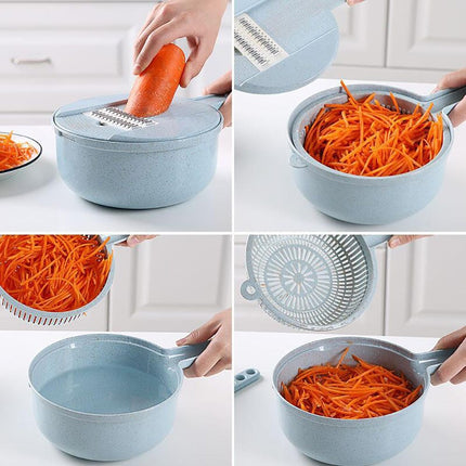 Multi Blade Vegetable Cutter with 8 Blades, All-in-One Kitchen Slicing Tool for Fast Meal Prep, Blue or Pink