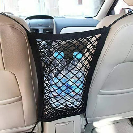 Car Seat Back Storage Net and Rear Pet Barrier with Adjustable Straps and Hooks for Cars, SUVs and Trucks
