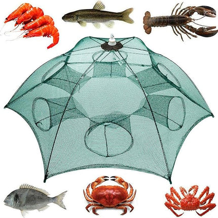 Collapsible Fishing Net Trap with Multiple Entry Points, Foldable Crab and Fish Trap Cage in 6, 8 and 10 Side Models