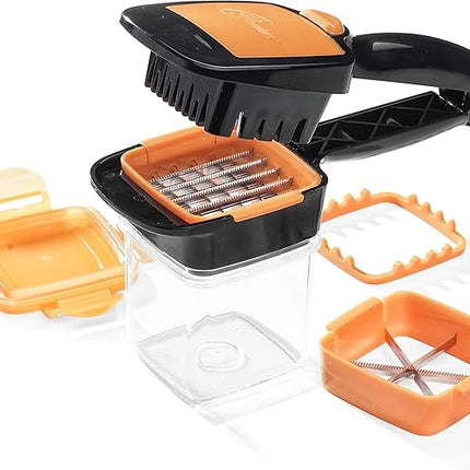 Handheld Vegetable Chopper, Manual Press Onion Dicer and Cucumber Slicer for Stir Fries, Soups and Salads