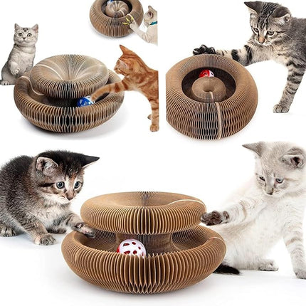 Cat Scratcher with Rolling Ball, Honeycomb Cardboard Scratching Toy for Indoor Cats, Roomy Enough for Multiple Cats