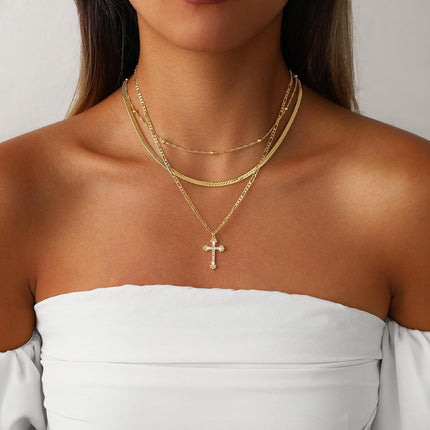 Layered Cross Necklace in 14K Gold with Adjustable Fit | Elegant Everyday Jewelry for Faith and Style