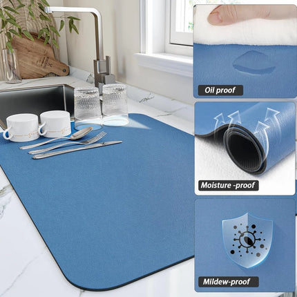 Quick-Drying Kitchen Mat with Absorbent Diatomaceous Earth | Space-Saving Dish Pad for Tidy Counters