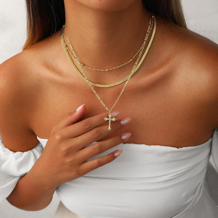Layered Cross Necklace in 14K Gold with Adjustable Fit | Elegant Everyday Jewelry for Faith and Style