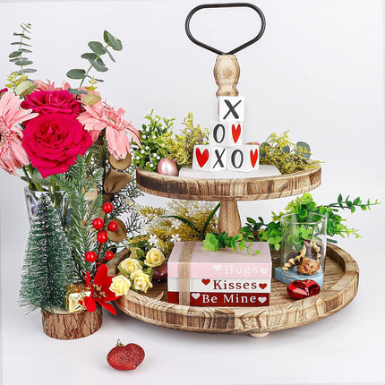Wooden Valentine Table Decor Set with Book Stack & Heart Signs | Cozy Home Styling for Romantic Spaces