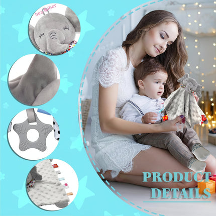 Baby Security Blanket Elephant Lovey with Teething Element | Soft Comforter for Calming Newborns