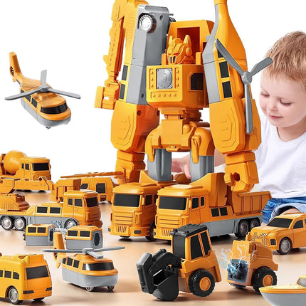 Magnetic Transformer Car Set, Interchangeable Building Toy that Makes Dump Trucks, Helicopters and a Robot
