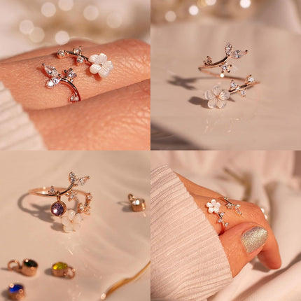 Birthstone Flower Ring with Adjustable Design & Cubic Zirconia Accents | Elegant Gift for Mother's Day and Special Occasions