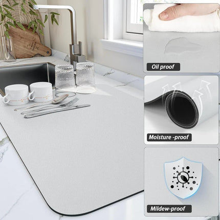 Quick-Drying Kitchen Mat with Absorbent Diatomaceous Earth | Space-Saving Dish Pad for Tidy Counters