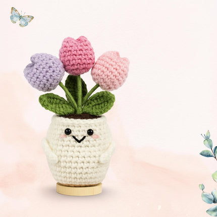 Crochet Flower Keepsake for Mom with Wooden Stand | Handmade Desk Decor Gift for Mother's Day