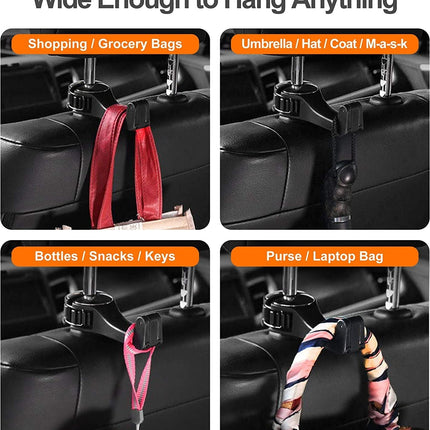 Car Headrest Hook Organizer, 2-in-1 Back Seat Bag Hanger with Phone Holder Mount for Purses and Groceries, 2 Colours
