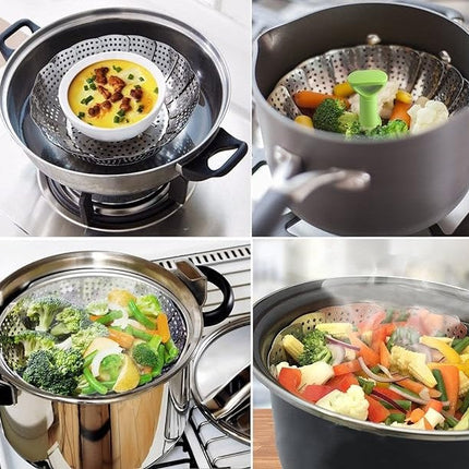 Folding Steamer Basket for Pots, Expandable Vegetable Steamer Insert with Silicone Feet for Eggs and Seafood