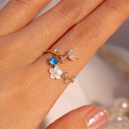 Birthstone Flower Ring with Adjustable Design & Cubic Zirconia Accents | Elegant Gift for Mother's Day and Special Occasions
