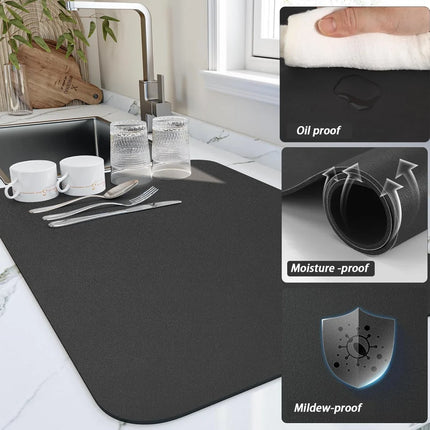 Quick-Drying Kitchen Mat with Absorbent Diatomaceous Earth | Space-Saving Dish Pad for Tidy Counters