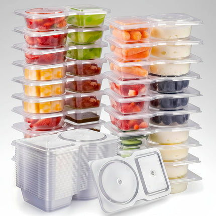Food Storage Containers with Lids, 2 Compartment Design | Reusable Meal Prep Solution for Snacks and School Lunches