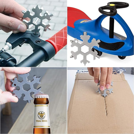18-in-1 Snowflake Multi-Tool, Pocket Keychain Tool with Hex Wrenches, Screwdrivers and Bottle Opener for Bike Fixes