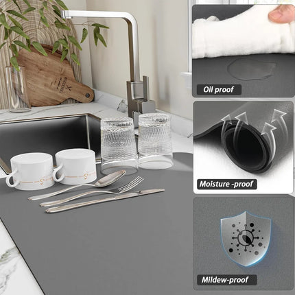 Quick-Drying Kitchen Mat with Absorbent Diatomaceous Earth | Space-Saving Dish Pad for Tidy Counters
