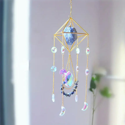 Hanging Crystal Suncatcher for Windows, Rainbow Prism Decor with Rose Quartz, Fluorite and Amethyst, 5 Colors