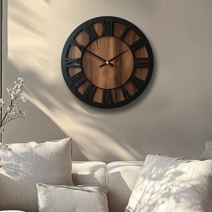 Large Wall Clocks for Living Room, Vintage Roman Numeral Clock with Wooden Face, Silent Farmhouse Wall Clock_10