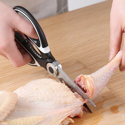 Kitchen Scissors with Serrated Stainless Steel Blades, Heavy Duty Poultry Shears for Meat, Bones and Seafood, with Nutcracker and Bottle Opener