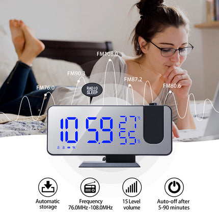 Projection Alarm Clock with 180 Degree Ceiling Projector, Dual Alarm Digital Clock with FM Radio and USB Port