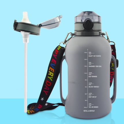 Collapsible Water Bottle, 2L Large Capacity Jug with Time Markers and Carry Strap, for Gym and Travel