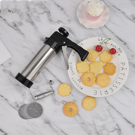 Cookie Press Maker with 12 Interchangeable Steel Discs and Icing Tips, Manual Spritz Cookie Gun for Holiday Baking